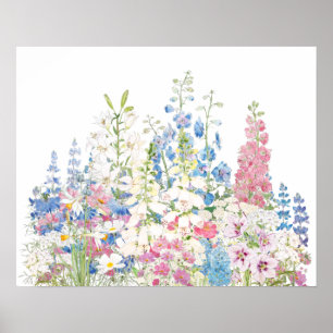 Póster hermosa tinta secreta de jardín y acuarela