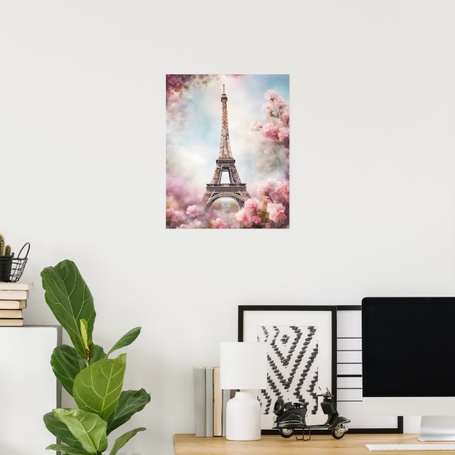 Póster Hermosa Torre Eiffel Romántica París (Oficina en casa)