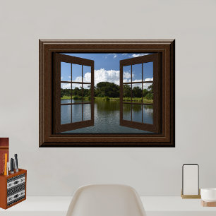 Póster Hermosa ventana falsa vista del paisaje de los árb