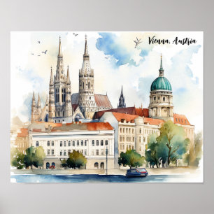 Póster Hermosa Viena Austria Vista de la Ciudad Pintura