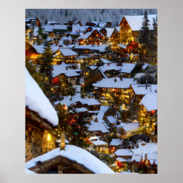 Póster Hermosa villa de montaña antigua en Navidades