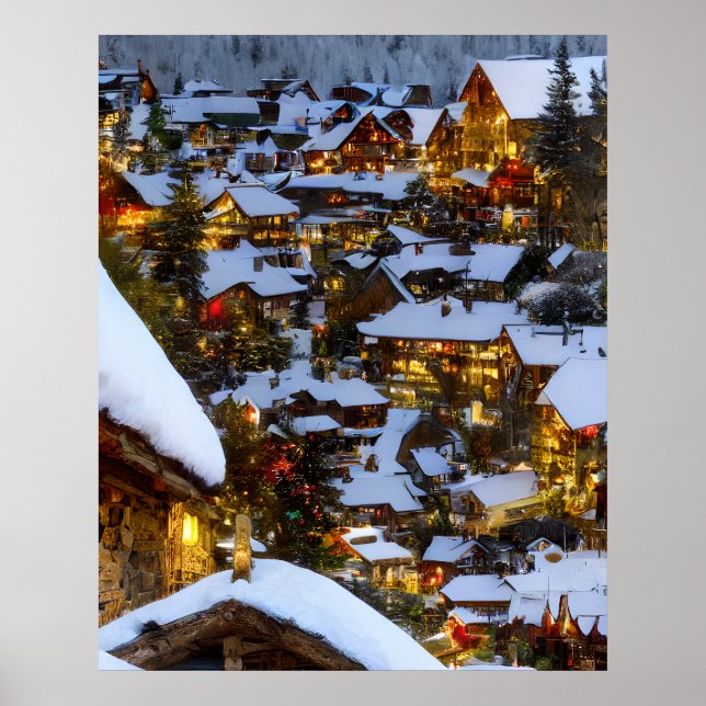 Póster Hermosa villa de montaña antigua en Navidades (Frente)