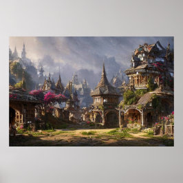 Póster Hermosa villa mágica encantada de las montañas