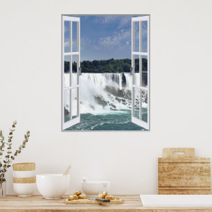 Póster Hermosa vista de cascada de ventana falsa