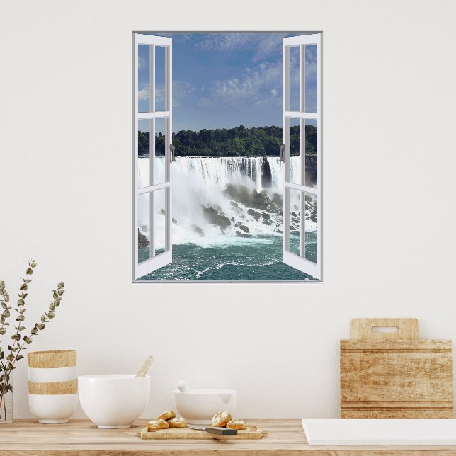 Póster Hermosa vista de cascada de ventana falsa (Cocina)