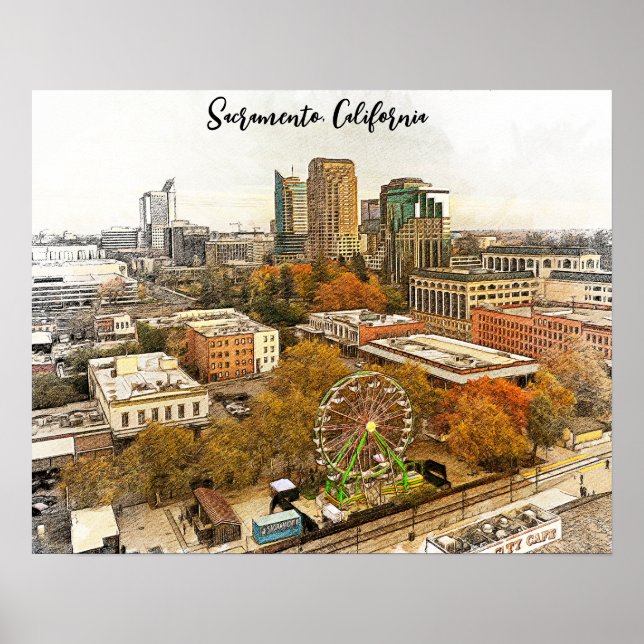 Póster Hermosa vista de Ciudad de Sacramento California (Frente)