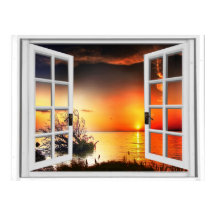 Hermosa vista de la puesta de sol Ventana falsa