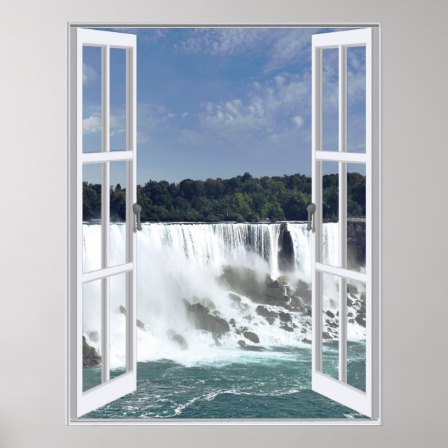 Póster Hermosa vista de la ventana de Faux de la cascada (Frente)