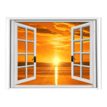 Hermosa vista de puesta de sol en ventana falsa