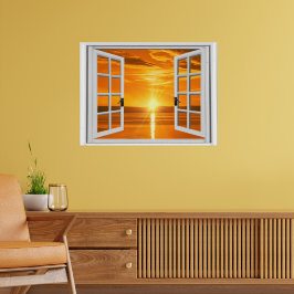 Póster Hermosa vista de puesta de sol en ventana falsa