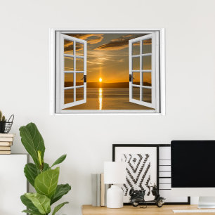 Póster Hermosa vista de ventana artificial al amanecer