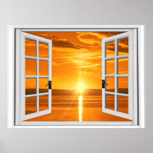 Póster Hermosa vista de ventana de Faux Sunset (Frente)