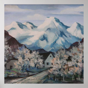 Póster Hermosa vista invernal de montaña
