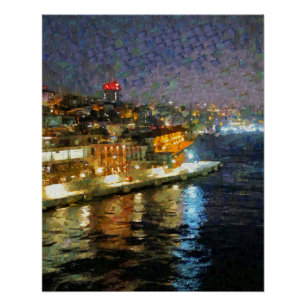 Póster Hermosa vista nocturna pintada de viaje a Estambul