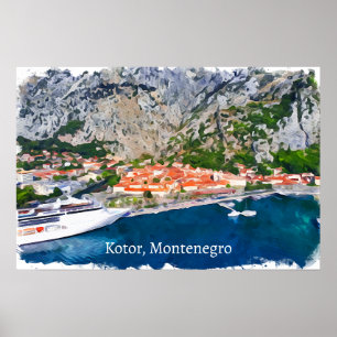 Póster Hermosa vista panorámica de Kotor Bay Montenegro
