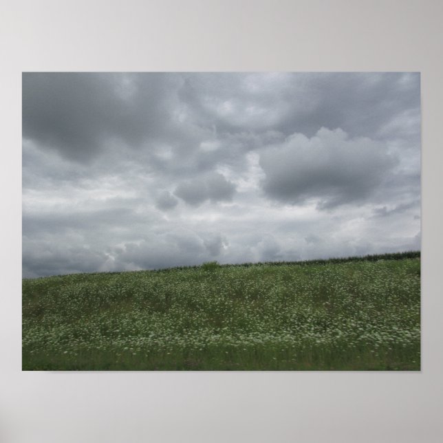 Póster Hermosa vista panorámica, nubes y Poster de prados (Frente)