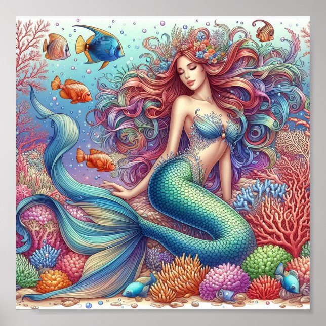 Póster Hermosa y colorida sirena (Frente)