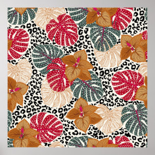 Póster Hermosa y elegante huella tropical en el leopardo
