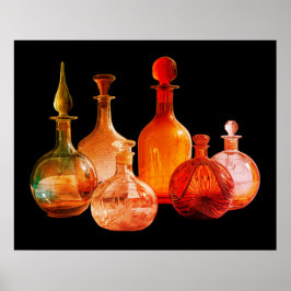 Póster Hermosas Antiguas Botellas De Vidrio Fondo Negro P