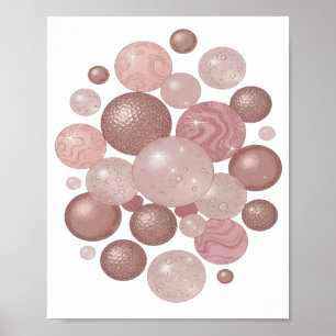 Póster Hermosas BURBUJAS BRILLANTES de plata Diseño Moder