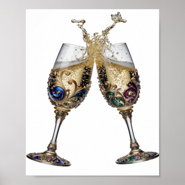 Póster Hermosas copas de CHAMPÁN de plata (Frente)