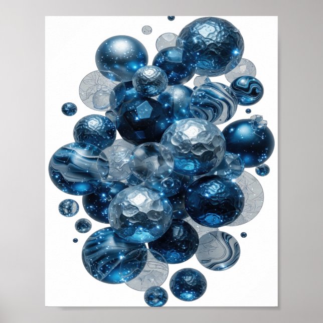 Póster Hermosas Estrellas Azules Plateadas (Frente)