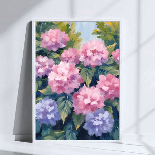 Póster Hermosas Floraciones de Hortensias   Acuarela Flor