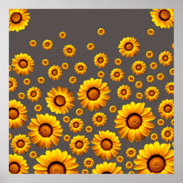 Póster Hermosas flores amarillas sobre fondo gris