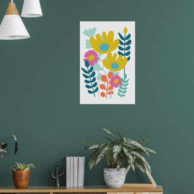 Póster Hermosas flores coloridas pared verde amarillo  (Salón 1)