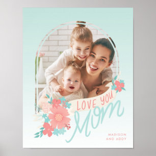 Póster Hermosas flores con foto de arco para mamá