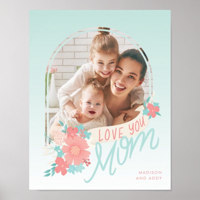 Póster Hermosas flores con foto de arco para mamá (Frente)