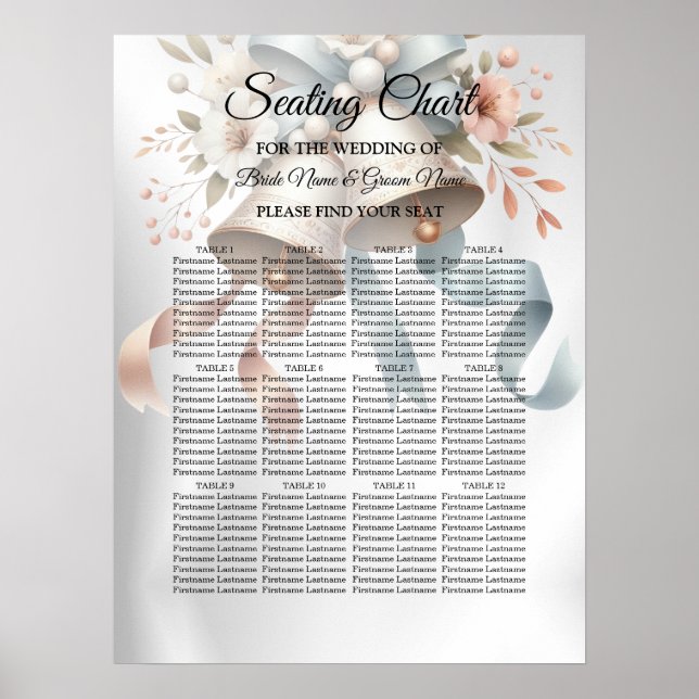 Póster Hermosas flores de casamiento de las campanas rosa (Frente)