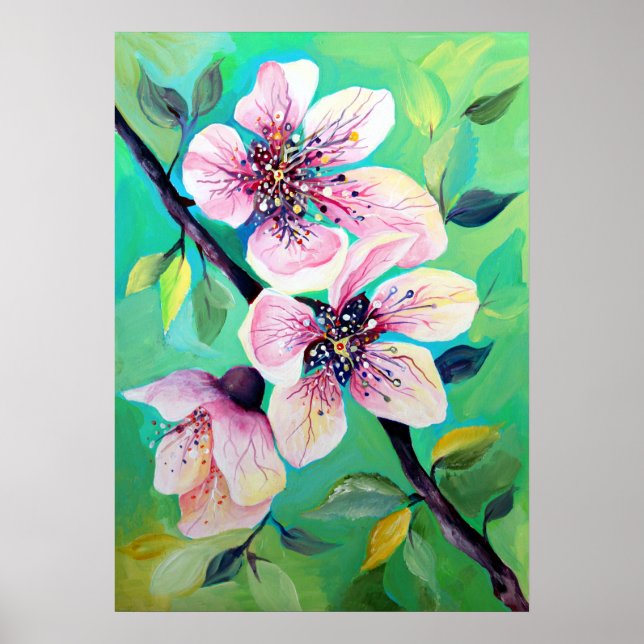 Póster Hermosas flores de cerezo japonés Sakura (Frente)