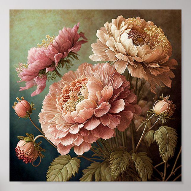 Póster Hermosas flores de época (Frente)
