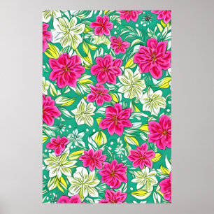 Póster Hermosas flores de lirio morado y blanco