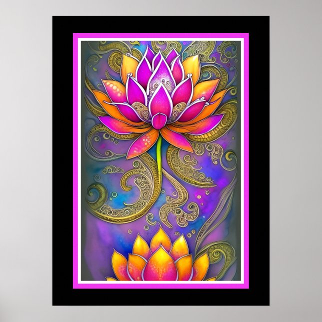 Póster Hermosas flores de Lotus rosa y naranja vivos (Frente)