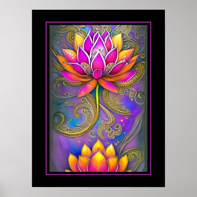 Póster Hermosas flores de Lotus rosa y naranja vivos (Frente)