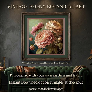 Póster Hermosas flores de peonía vintage