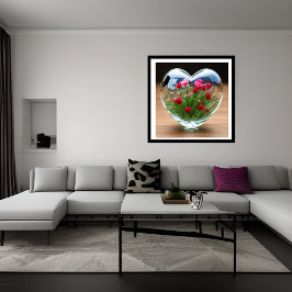Póster Hermosas flores en un vaso de corazón en forma de