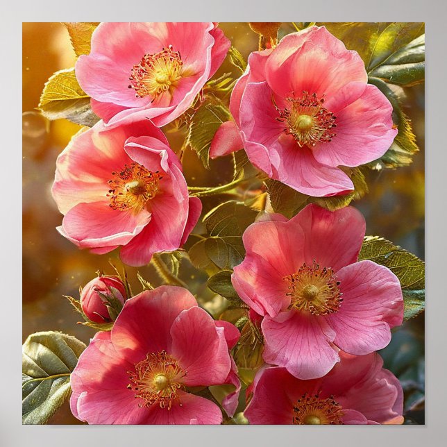 Póster Hermosas flores rosa brillante (Frente)