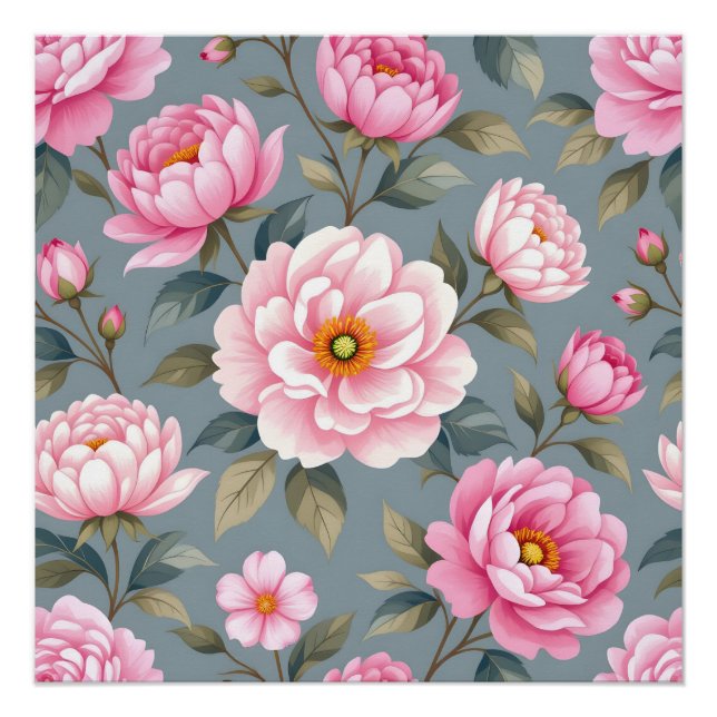 Póster Hermosas flores rosadas en flor (Anverso)