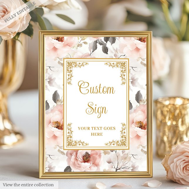 Póster Hermosas flores rubíes con acentos dorados persona (Beautiful blush flowers with gold accents custom Poster)