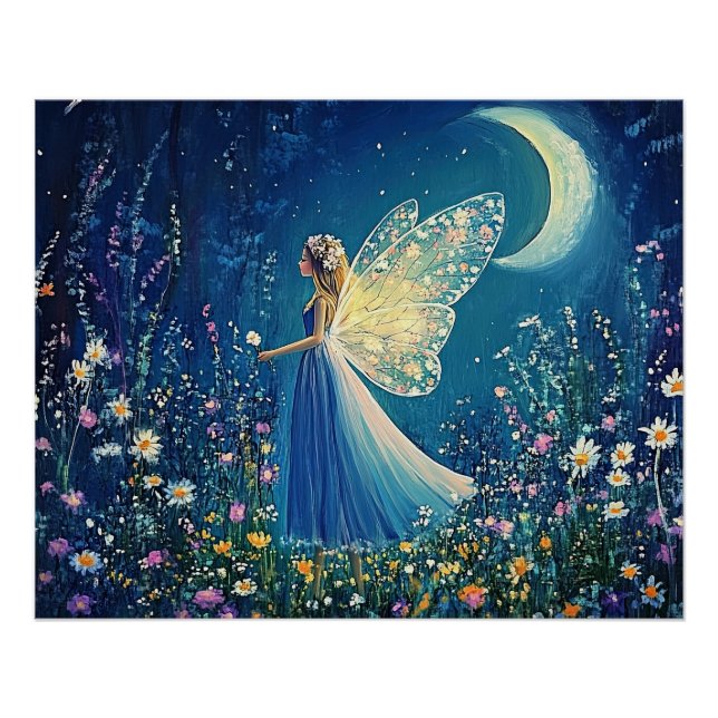 Póster Hermosas flores silvestres y hada.  (Anverso)