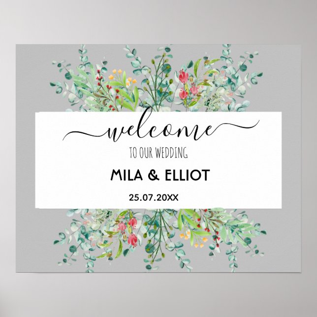 Póster Hermosas flores y poster de eucalipto (Frente)