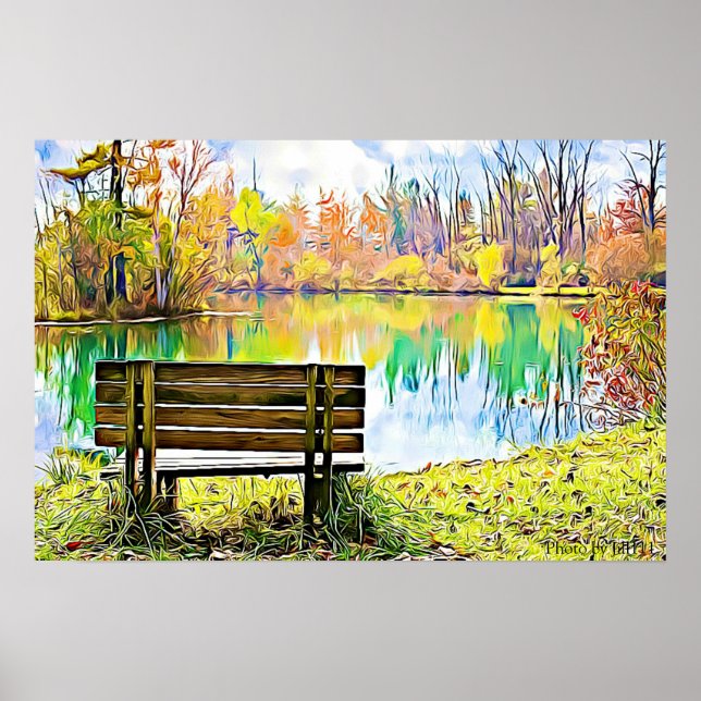 Póster Hermosas hojas de otoño y reflexión sobre el lago (Frente)