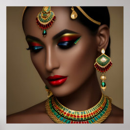 Póster Hermosas joyas verdes de oro egipcio exótico mujer