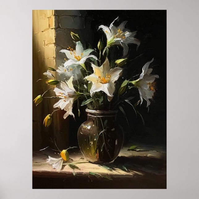 Póster Hermosas lilas blancas en el Bella Artes Vase (Frente)