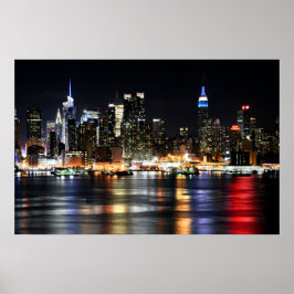 Póster Hermosas luces nocturnas de Nueva York que refleja