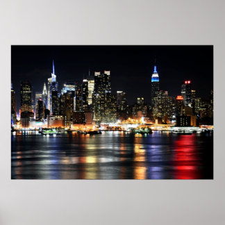 Póster Hermosas luces nocturnas de Nueva York que refleja