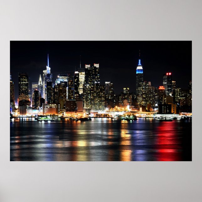 Póster Hermosas luces nocturnas de Nueva York que refleja (Frente)